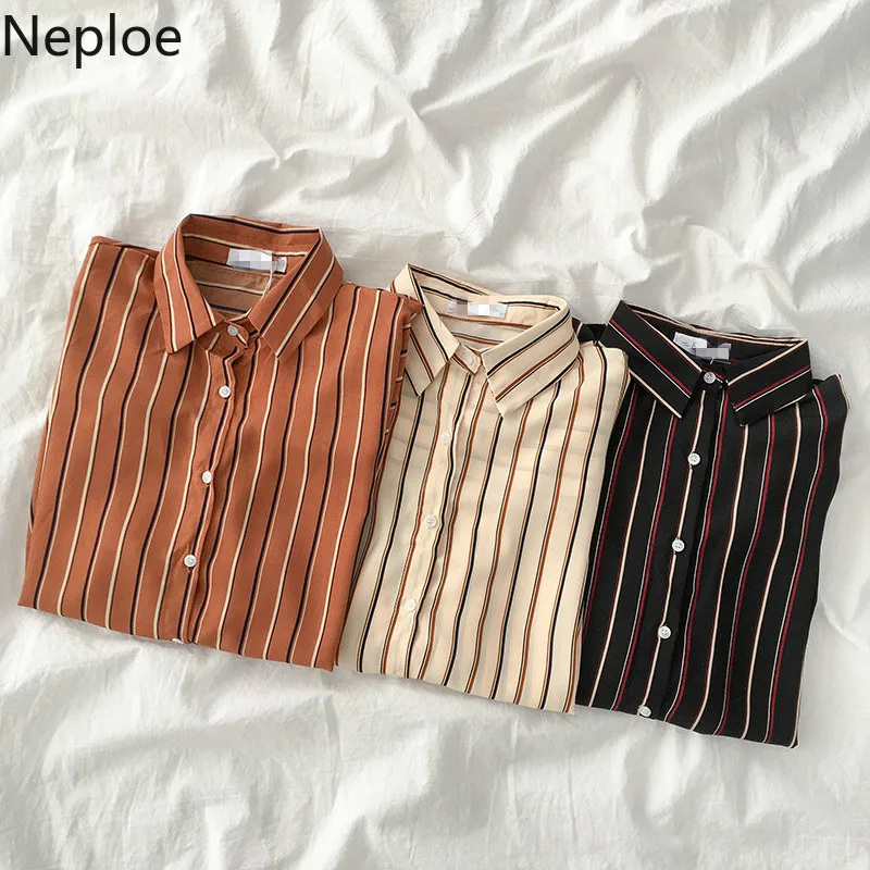 Neploe Корейская дизайнерская блузка в Вертикальную Полоску женская отложной