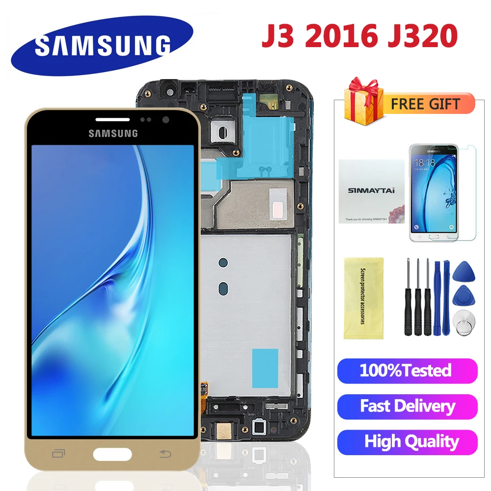 J320F ЖК-дисплей для samsung Galaxy J3 J320 J320A J320M J320F дисплей SM-J320FN/M/H/DS сенсорный экран дигитайзер с рамкой в сборе