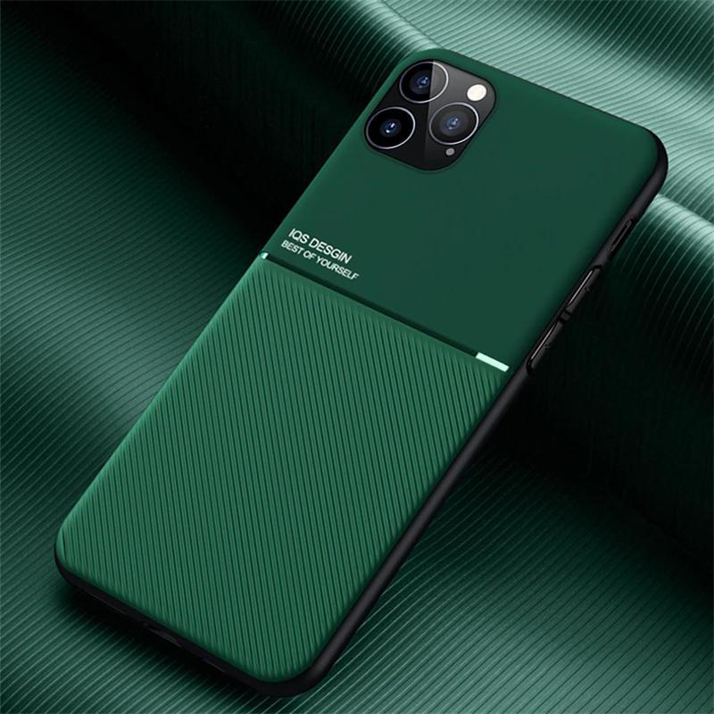 

Luxury retro leather case for iPhone 12 11 Pro Max Mini XS XR X protective shell magnetic metal car clip full leather back cover
