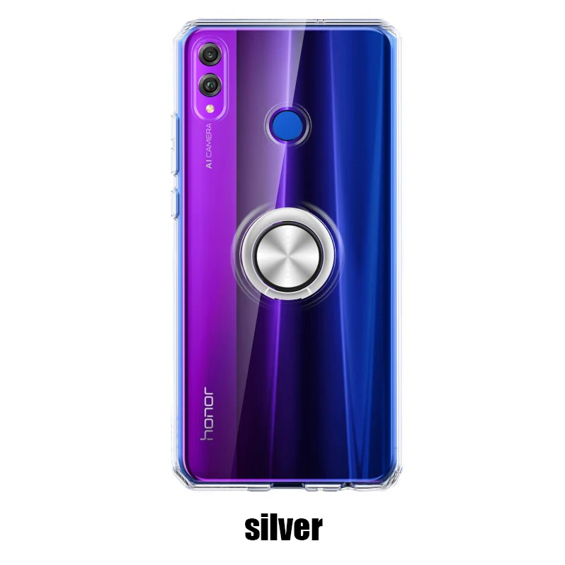 Для huawei Honor 8X чехол Honor8X бизнес с кольцом для пальцев магнетизм держатель прозрачный чехол для huawei Honor 8X чехол для телефона - Цвет: Silver