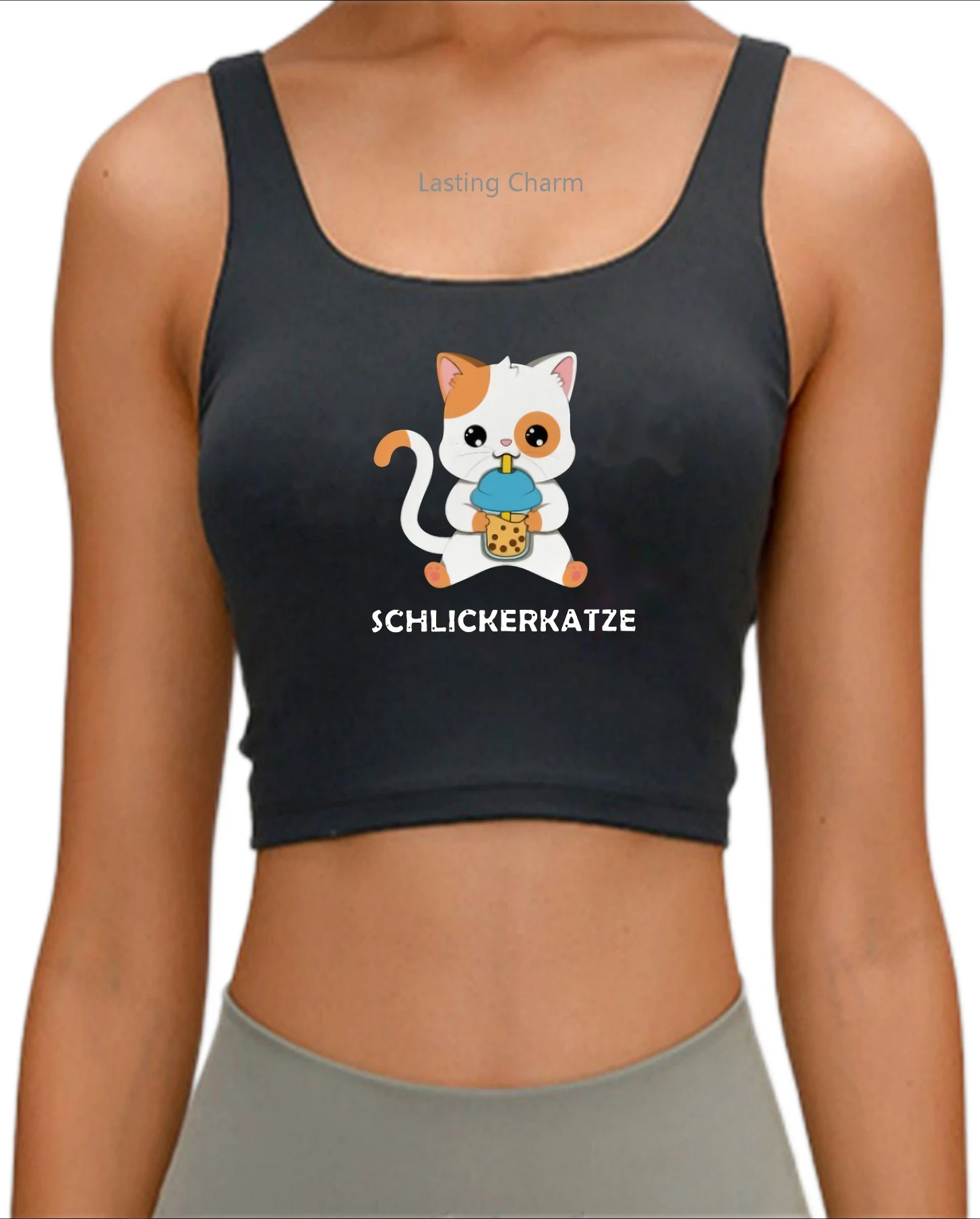 

Mud cat snacking crop top slippery cat pattern Casual top
