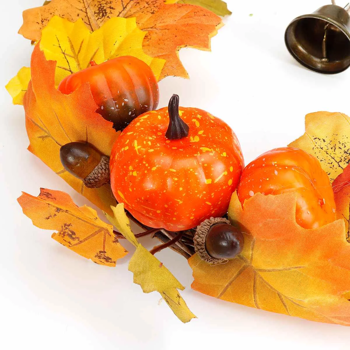 

16 inch Maple Leaf Autumn Pumpkin Wreath With Bell Hanging Ornaments Window Home Decor Gift for Christmas and Thanks