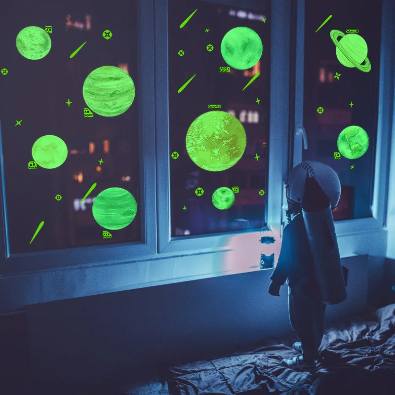 

Cosmic Planet Fluorescent Wall Sticker Galaxy Solar System Luminous Decal Glow In The Dark Kids Room Stars Moon Decor Mural DIY
