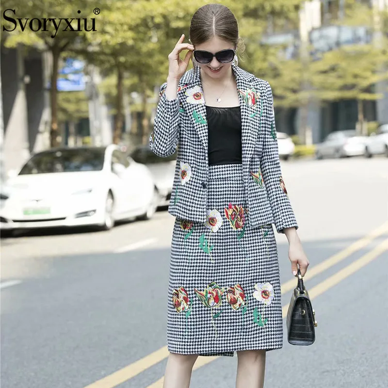 Svoryxiu Подиум зима Винтаж Черный белый цвет полушерстяная юбка костюм женский