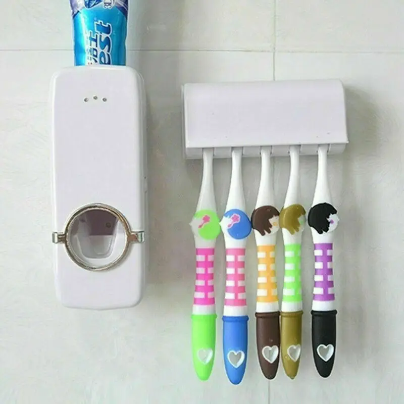 Auto Automatic Toothpaste Dispenser+ 5 Toothbrush Holder Set Wall Mount Stand | Дом и сад