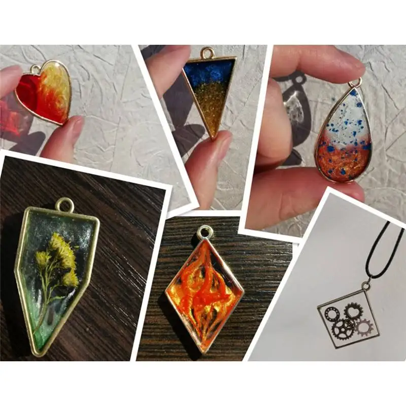 

DIY Bracelet Necklace Mold Hollow Glue Blank Pendant 10Pcs/30Pcs Handmade Bezel Mold 7 Color Geometric Figure Charm
