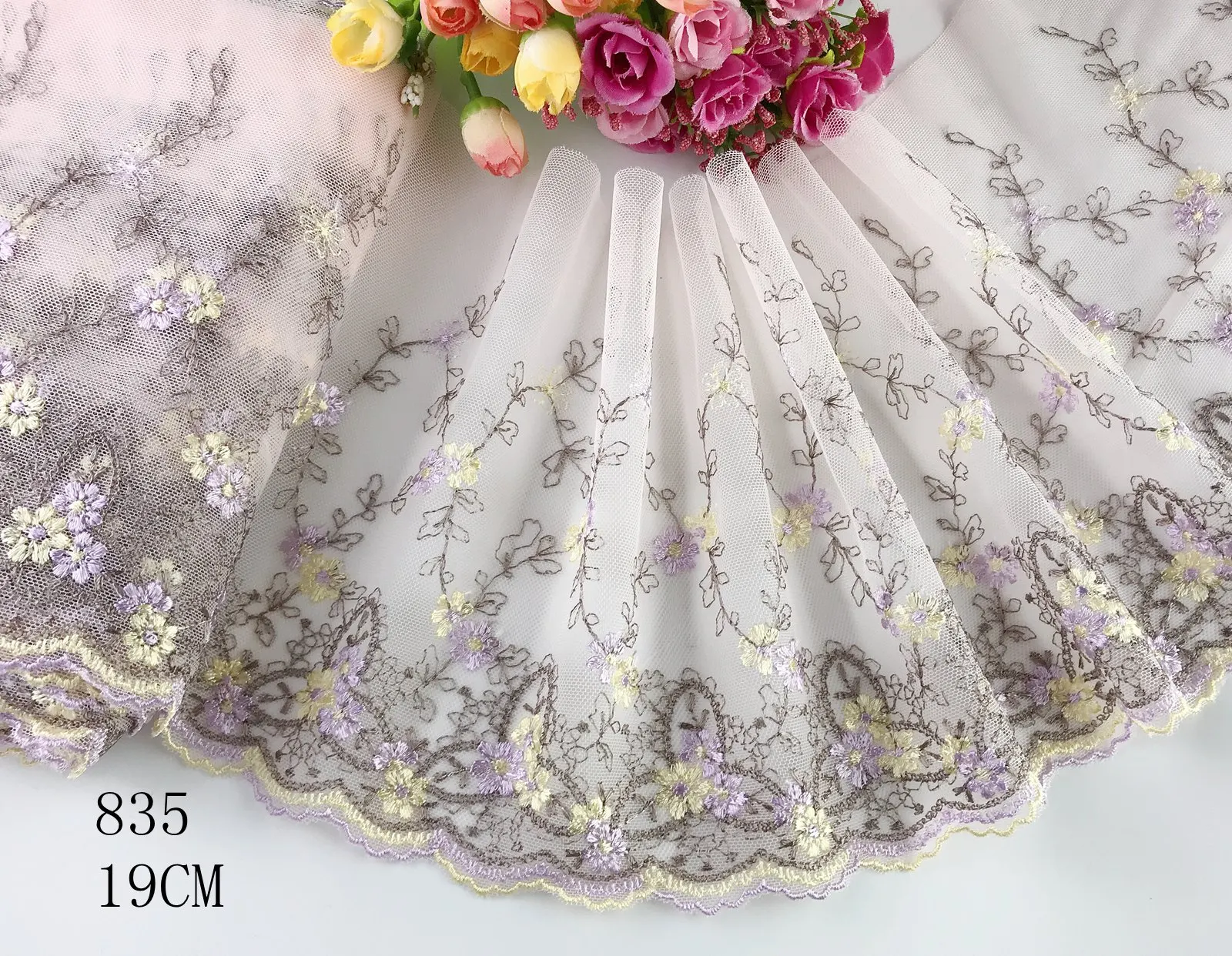 

Wholesale lot 7.5"*1yard Delicate Embroidered flower tulle Lace Trim sewing Craft DIY 835