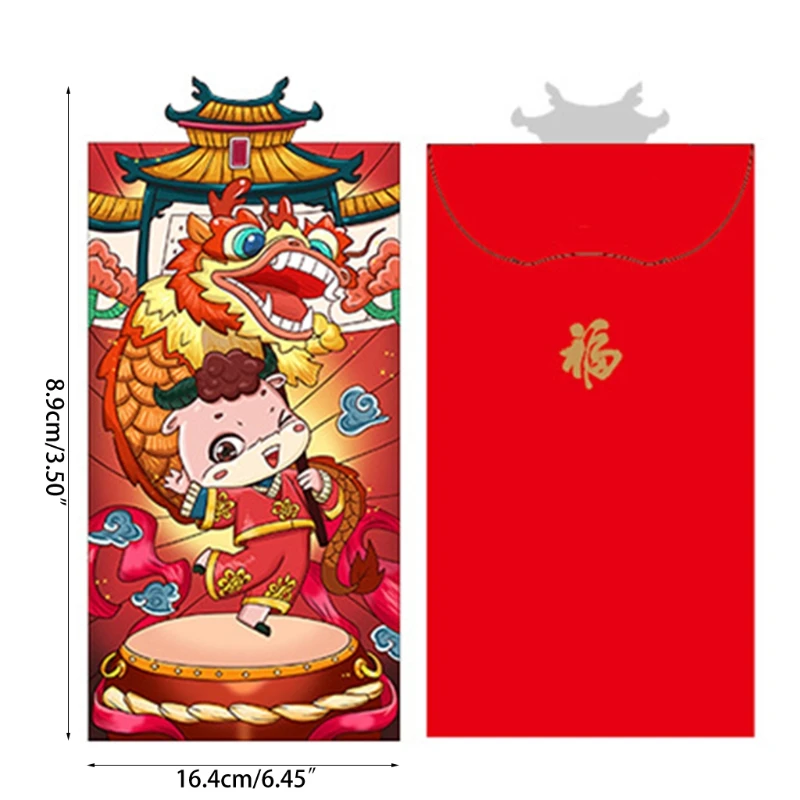 

6pcs/set Chinese New Year Red Money Envelopes Year of The OX Cartoon Cash Bag