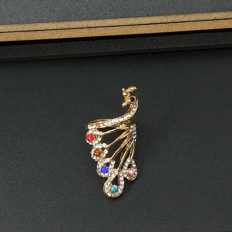 Винтажные большие модные золотые кольца в виде павлина для женщин синие красные