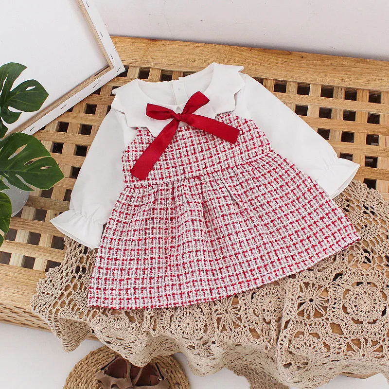 2020 платье с бантом и длинными рукавами для маленьких девочек милое праздничное