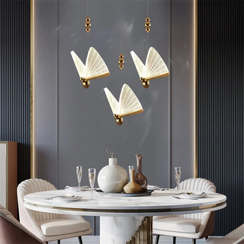 OUFULA-candelabros de mariposa para el hogar, lámpara de techo moderna, diseño creativo, luz LED