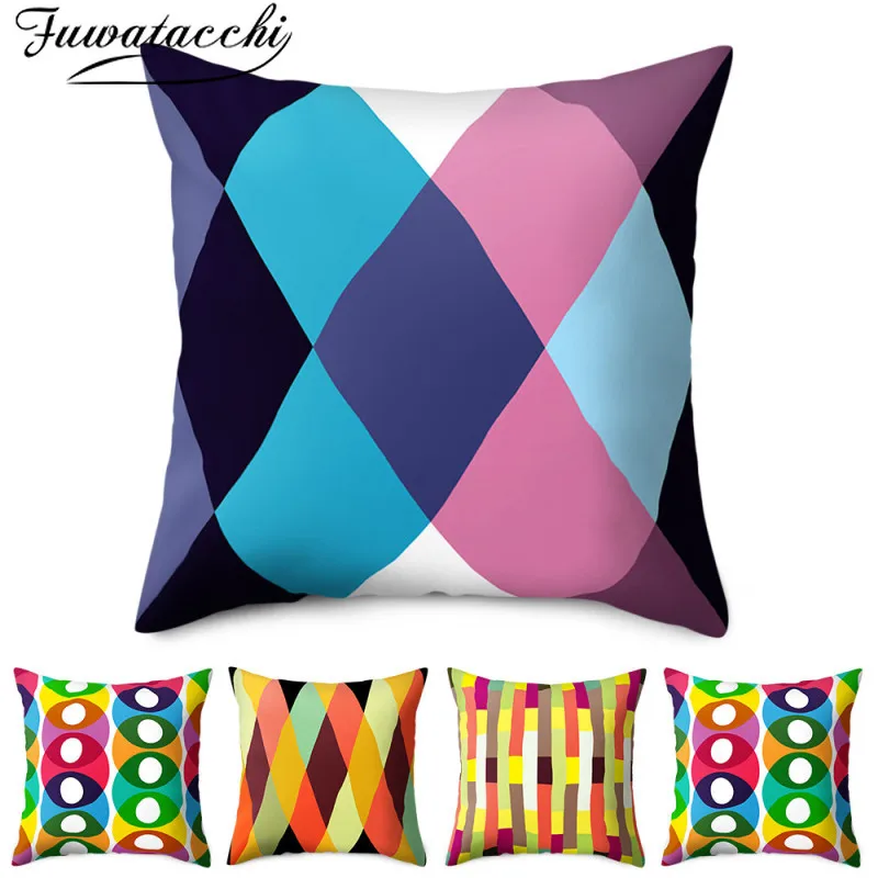 Fuwatacchi Geometric Pattern Pillow Case Color Stripes Printed Cushion Cover for Home Sofa Couch Decorative Pillowcases 45x45cm | Дом и сад