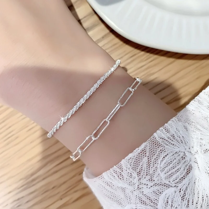 

2021 Wholesale Sparkling Bracelet Girls Ins Niche Design Bracelet Simple Student Chain Jewelry Charm Bracelets for Women