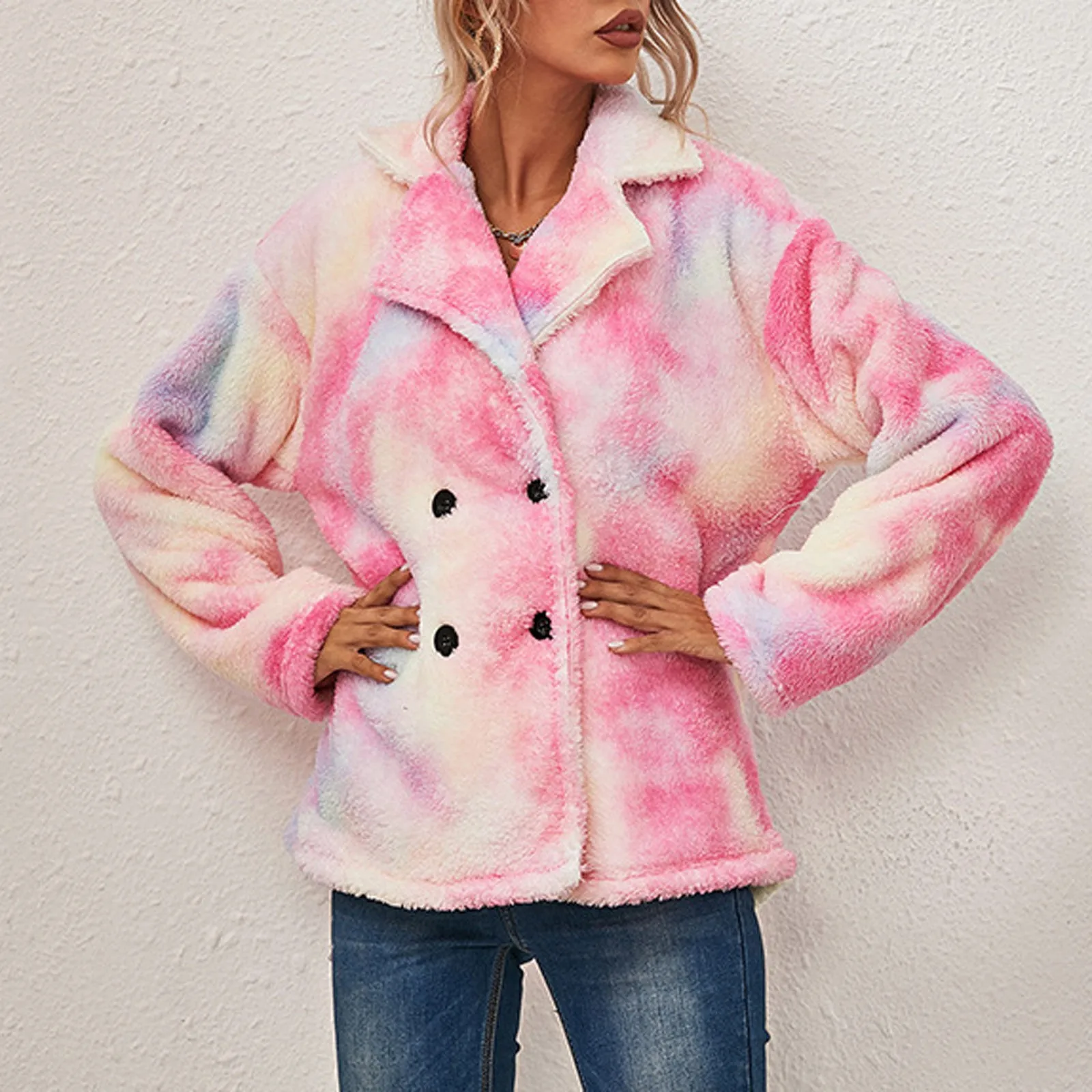 

Куртка с принтом Tie Dye, пальто, женские плюшевые пальто, зимнее Теплое повседневное пальто, флисовые куртки, женская верхняя одежда, куртка же...