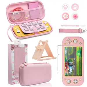 pink travel carrying case accessories kit for nintendo switch lite console stand glass screen protector sakura thumb grip caps free global shipping