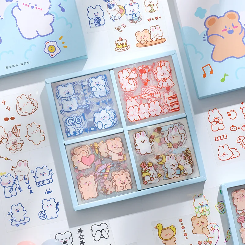 

100 Sheets Set kawaii Stickers Bear Bunny Box Sticker Planner Bullet Journal Scrapbooking Cute School Supplies Korean Stationery