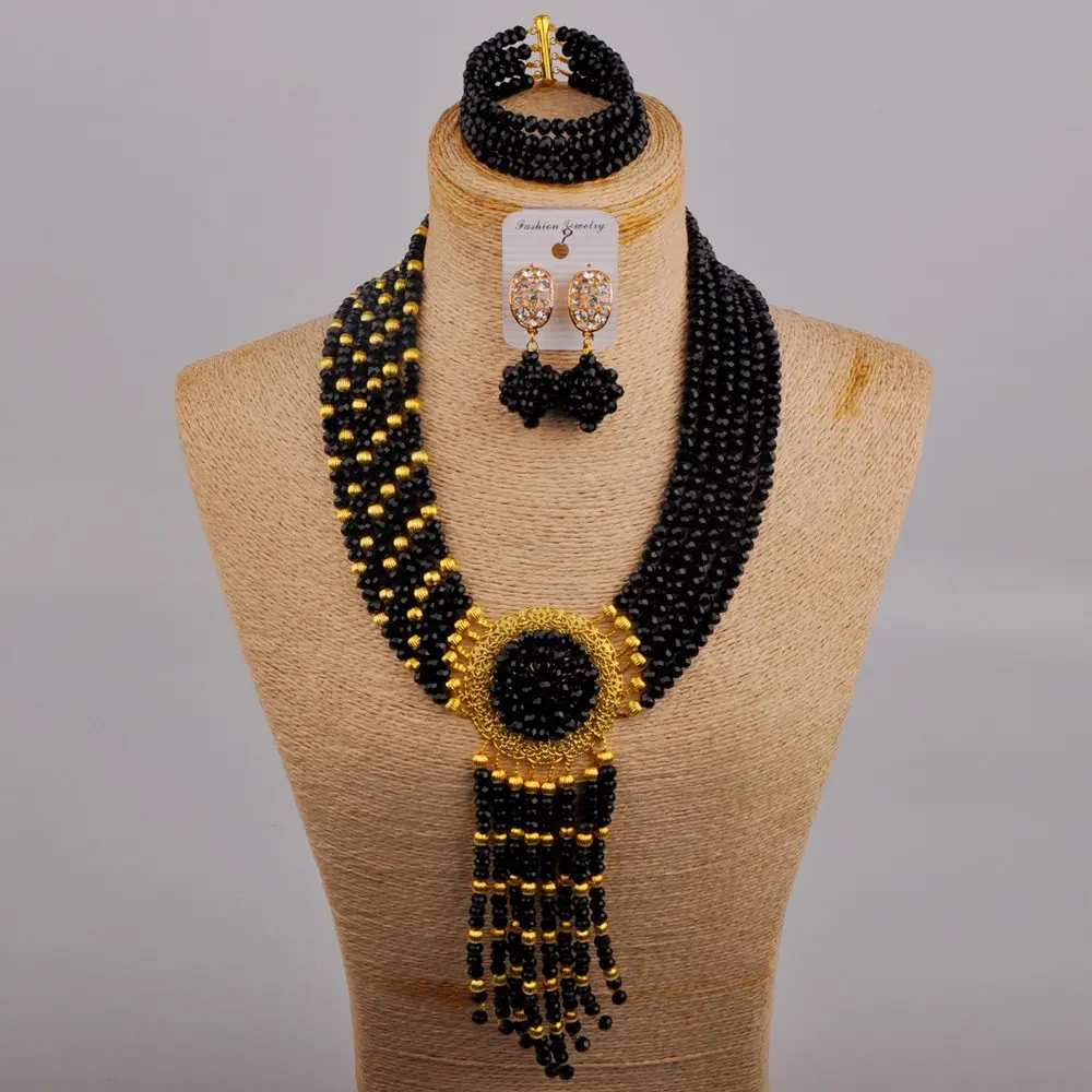

Black Costume Necklace African Set Nigerian Wedding Bridal Party Jewelry Set
