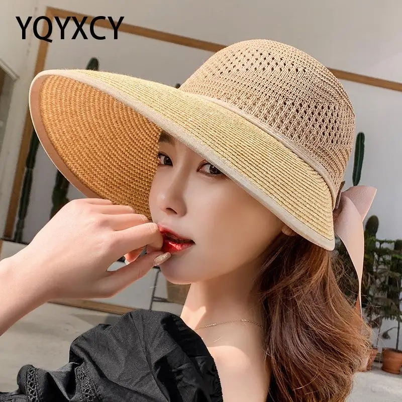 

YQYXCY Summer Hats For Women Straw Sun Hat Female Fisherman Cap Big Wide Brim Sunshade Sunscreen Outdoor Sunhat Folding Visor
