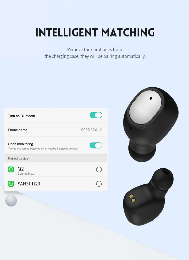 Q2 TWS Наушники Беспроводные Мини Bluetooth 5,0 Handsfree спортивные наушники игровая гарнитура HiFi с быстрой зарядкой чехол для смартфона