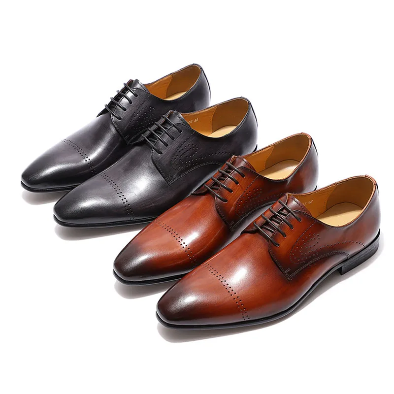 Мужские модельные туфли FELIX CHU серые коричневые Броги из натуральной кожи с