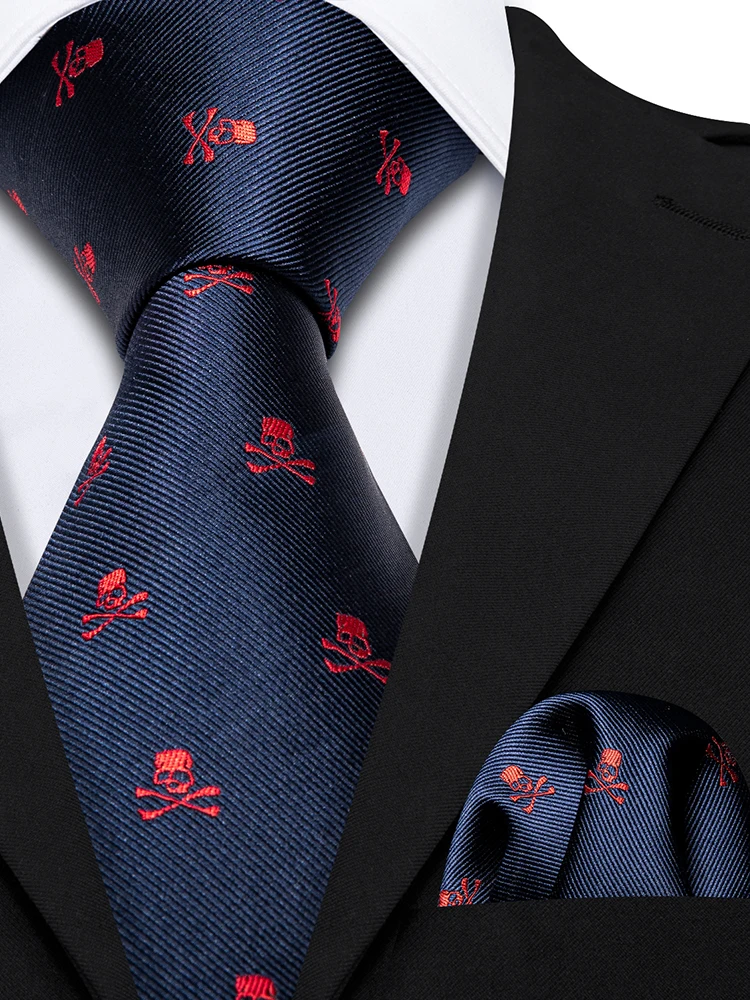 Fashion Designer Red Skull Men Tie Set 8.5cm Silk Handkerchief Ties For Men Gift Wedding Business Barry.Wang Gravata Necktie