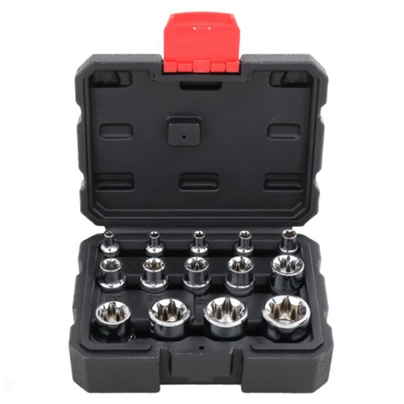 

SHGO HOT-14Pc 1/4 3/8 1/2 Torx Star Socket Set Adapter E Type E4-E24 Sockets Wrench Head Auto Repair Hand Tools