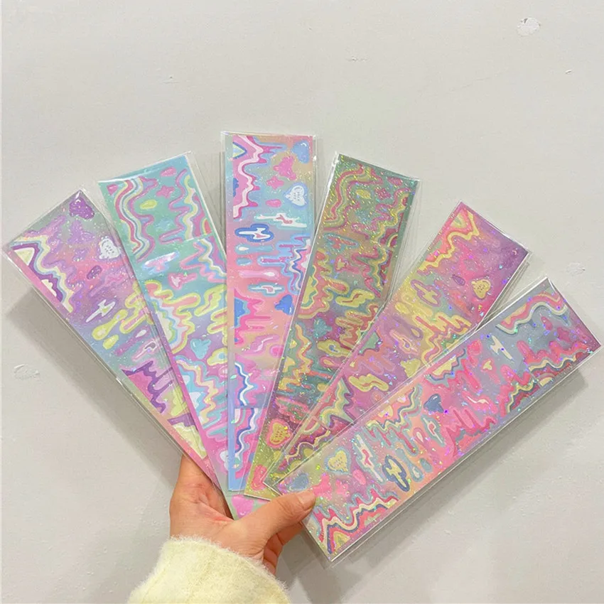 

Pink Wave Laser Stickers DIY Scrapbook Base Collage Diary Photo Album Mobile Computer happy Planner Gift Decoration Sticker