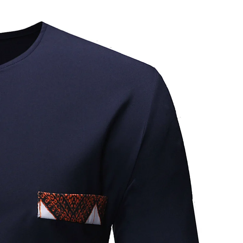 

African Autumn Base Shirt for Man Long Sleeve O Neck Printed Trim Tshirt Tops Casual Ankara Dashiki Africa Clothing for Men