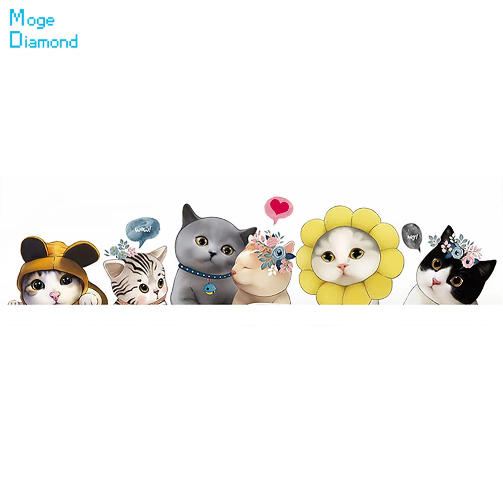 

Cute Kitty Bedside Banner Diamond Painting Round Full Drill Cartoon Animal DIY Needlework Mosaic Embroidery 5D Cross Stitch