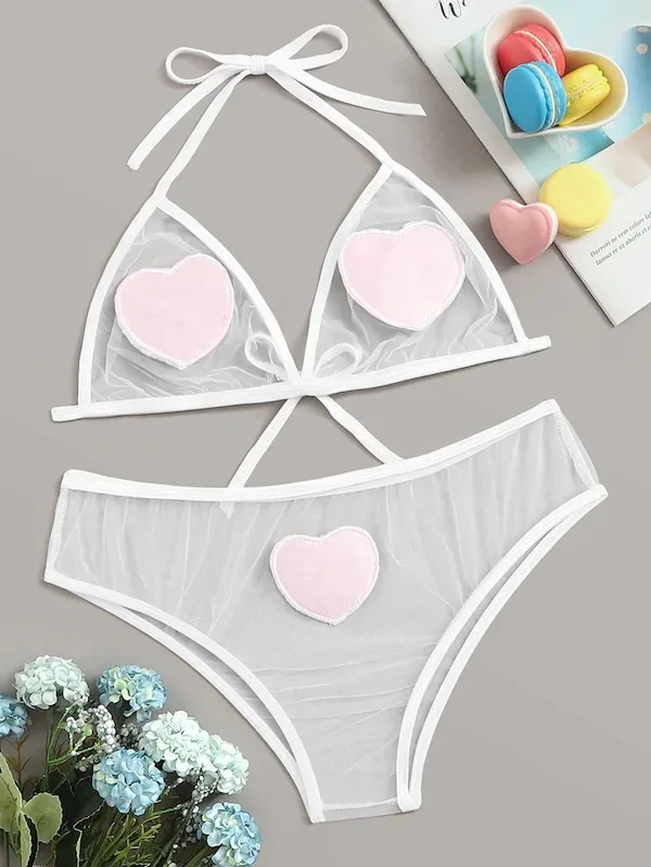 

New Bra Set Intimate Women's Lingerie Transparent Bralette+Open Crotch Thong Embroidered Underwear set Sexy Mesh Erotic Lingerie