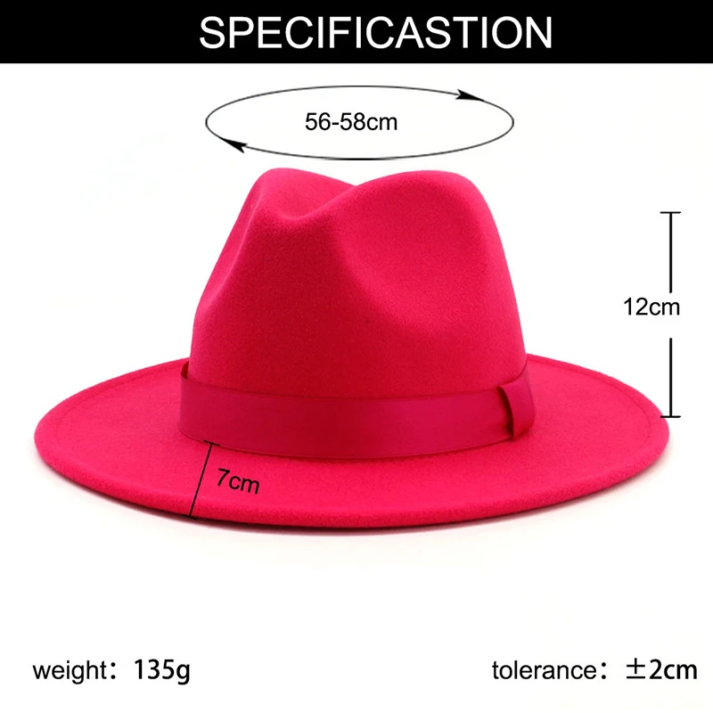 FS женская розовая шерстяная фетровая шляпа для джаза Fedora модная Trilby с широкими
