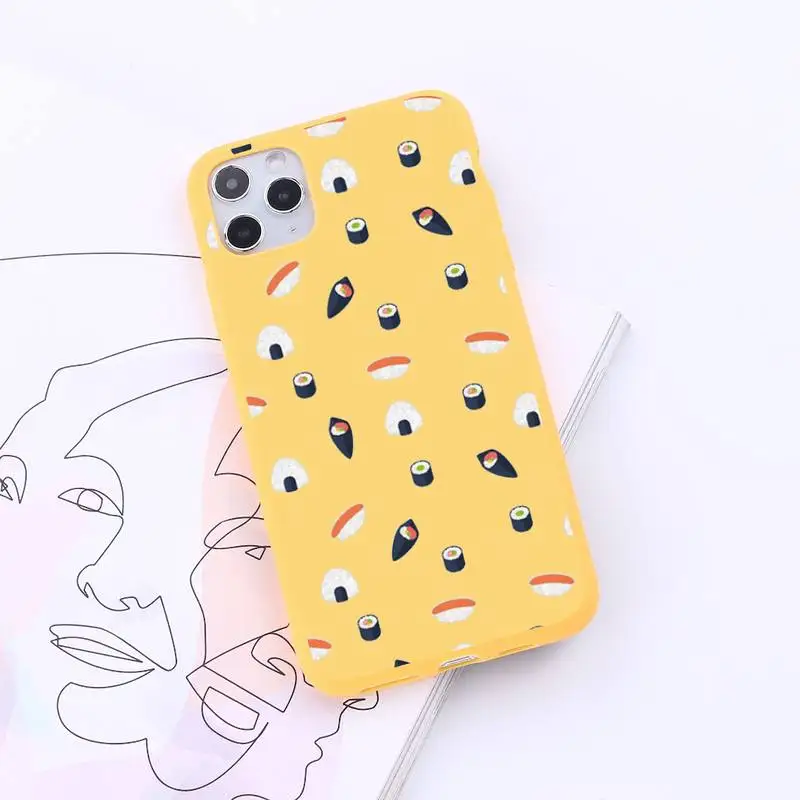 

Japanese sushi cartoon Phone Case Candy Color for iPhone 6 7 8 11 12 s mini pro X XS XR MAX Plus