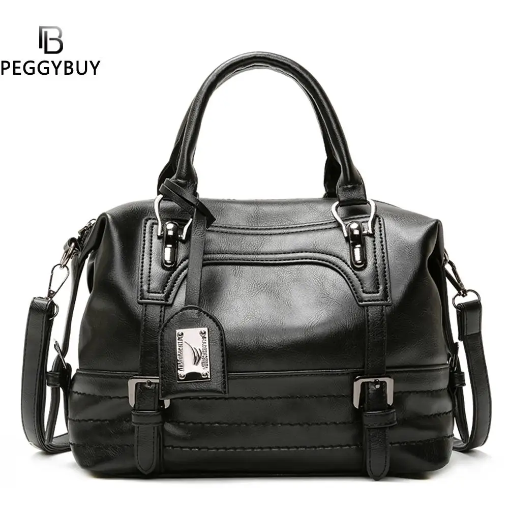 

Stylish PU Leather Travel Messenger Bags Retro Large Capacity Shopping Shoulder Bags for Women Top Handle Zipper Hand Bags