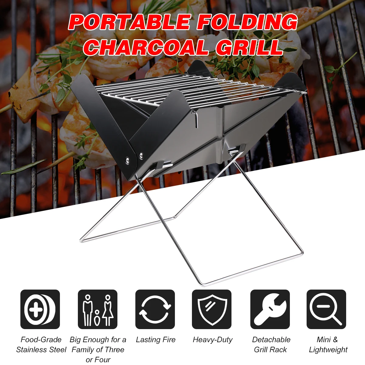 

Складной гриль на древесном угле, настольная решетка из нержавеющей стали для приготовления пищи, для отдыха на открытом воздухе, походов