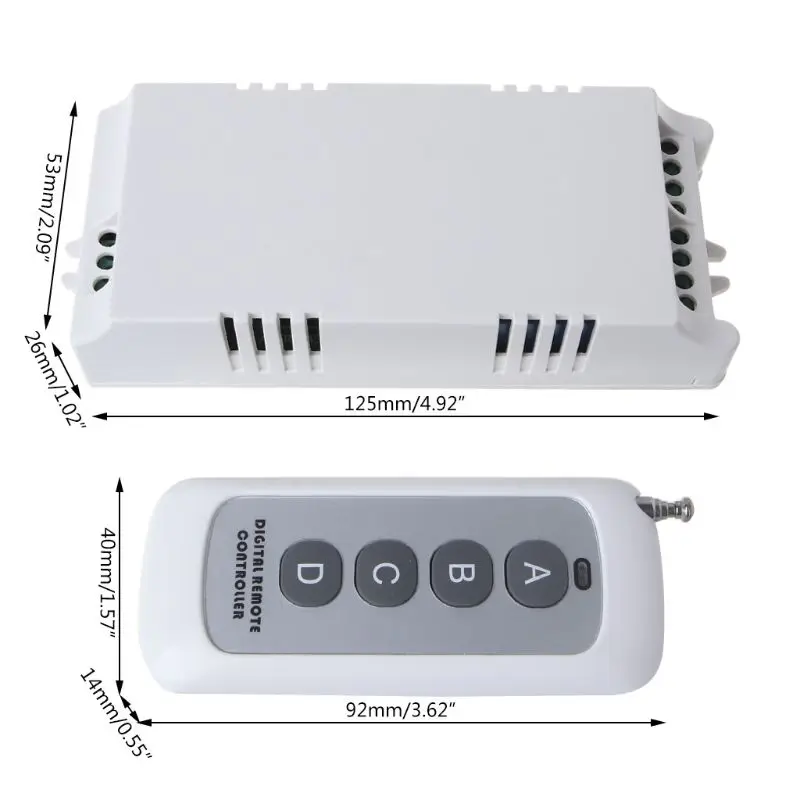 

1Set AC85V-250V 4 Way Switch Remote Control Wireless RF Relay Receiver for LED Lights Lamps Electric Doors Windows