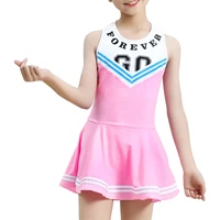 kids big girls sports gymnastics leotard dress cheerleader costume sleeveless letters stripes print cheerleading dance dress