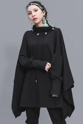 

Autumn half high-necked pullover fat MM medium-length large-size shirt black bat sleeve loose dark dress