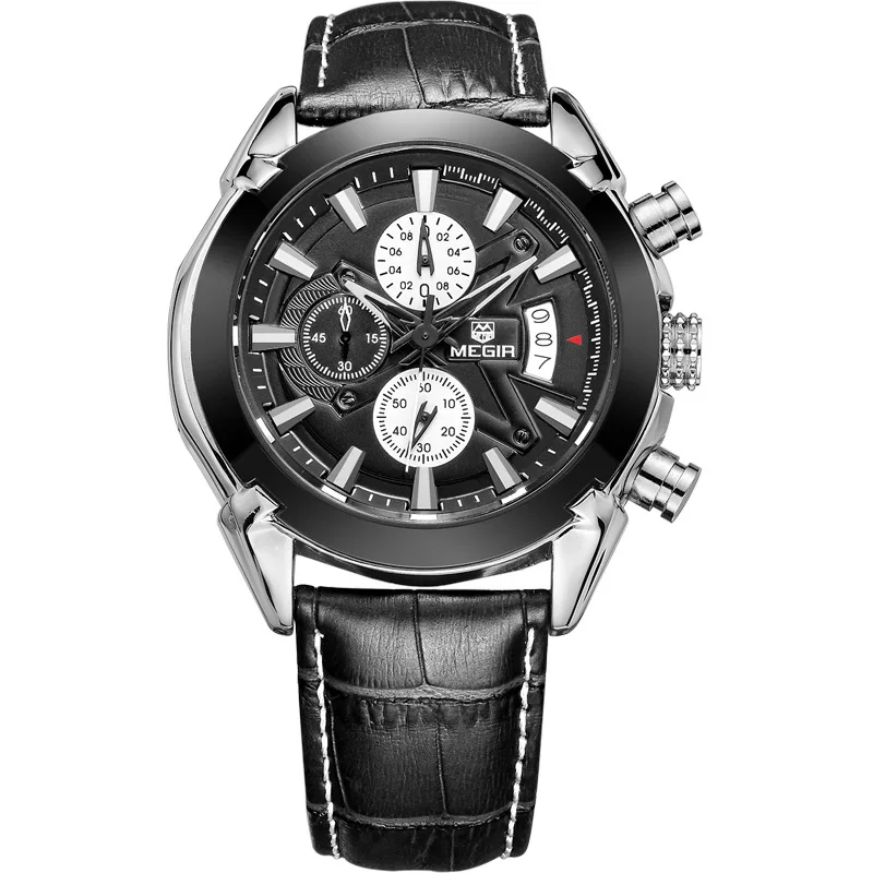 

MEGIR New Leather Sports Men's Multifunctional Fashion Trend Waterproof Calendar Quartz Men's Watches Relogio Masculino