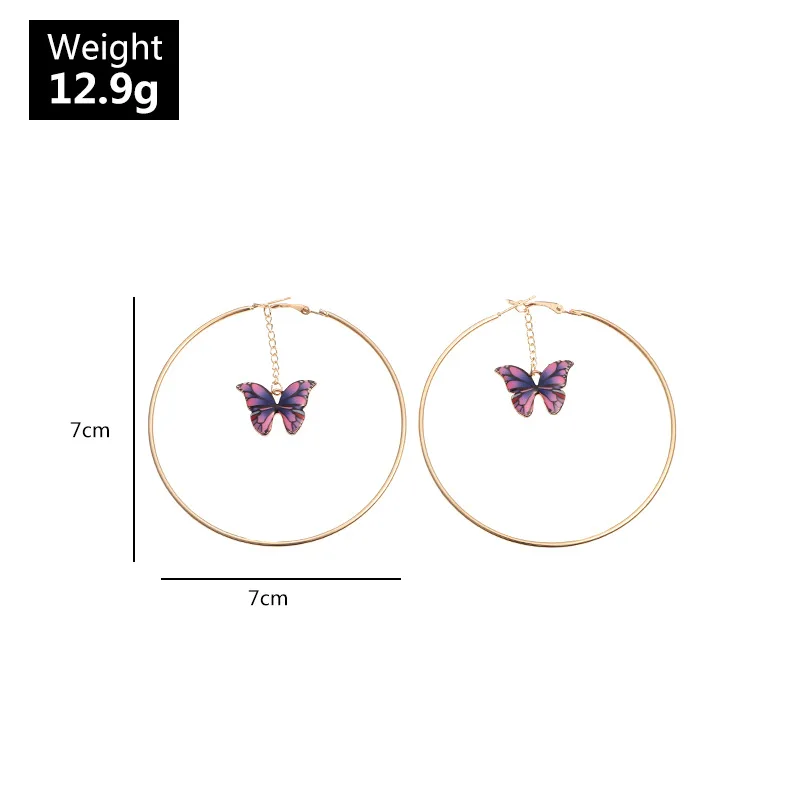 

2021 Korean Acrylic Colorful Butterfly Hoop Earring For Women Simple Big Circle Tassel Earring Statement Cute Girl Party Jewelry