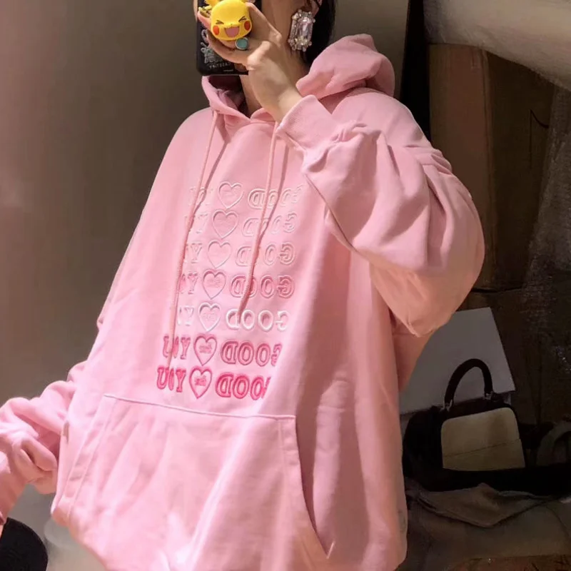 

2021 New Street Kawaii Fashion Loose Pullover Long Sleeve Sweater Women Oversized Harajuku Embroidered Hoodie Women