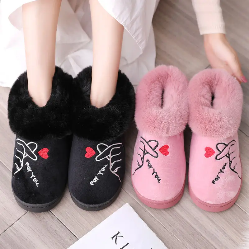Зимние женские мягкие теплые сапоги из хлопка плюшевые для влюбленных