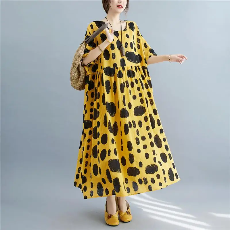 Винтажное хлопковое платье в горошек большого размера свободного покроя новое