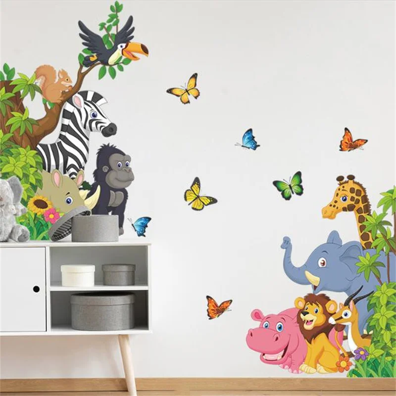

Cartoon Forest Animals Party Wall Stickers For Children's Room Kindergarten Home Wardrobe Wall Decoration On The Door