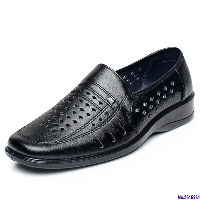 

2018 модные летние мужские кожаные повседневные туфли, однотонные мужские туфли с вырезами, дышащие износостойкие мужские туфли без шнуровки