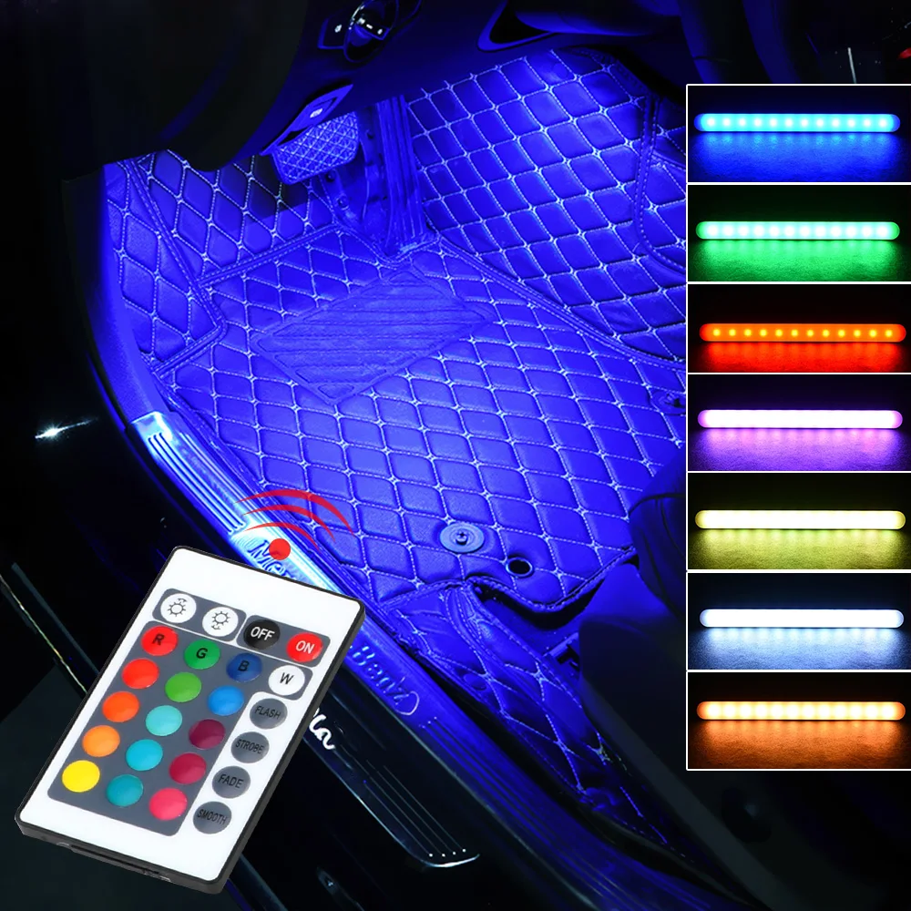 FORAUTO 4 в 1 автомобиль пол RGB Светодиодные ленты светильник интерьера автомобиля с