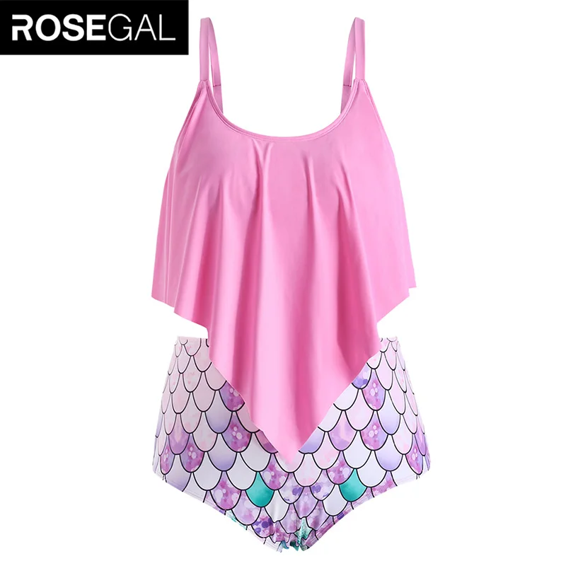 ROSEGAL женский купальник размера плюс с оборками и принтом рыбьей чешуи Танкини