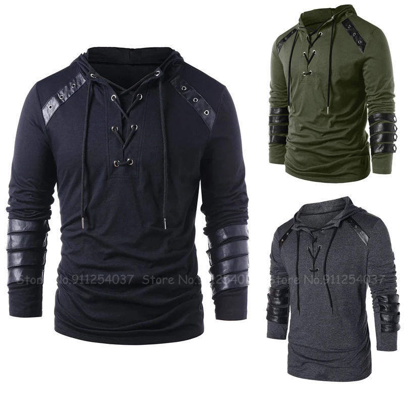 

Medieval Men Hooded Tee Tops Jackets Casual Retro Long Sleeve Hoodies Sport Sweatshirt Soldier Knight Viking Pirate Cosplay Coat