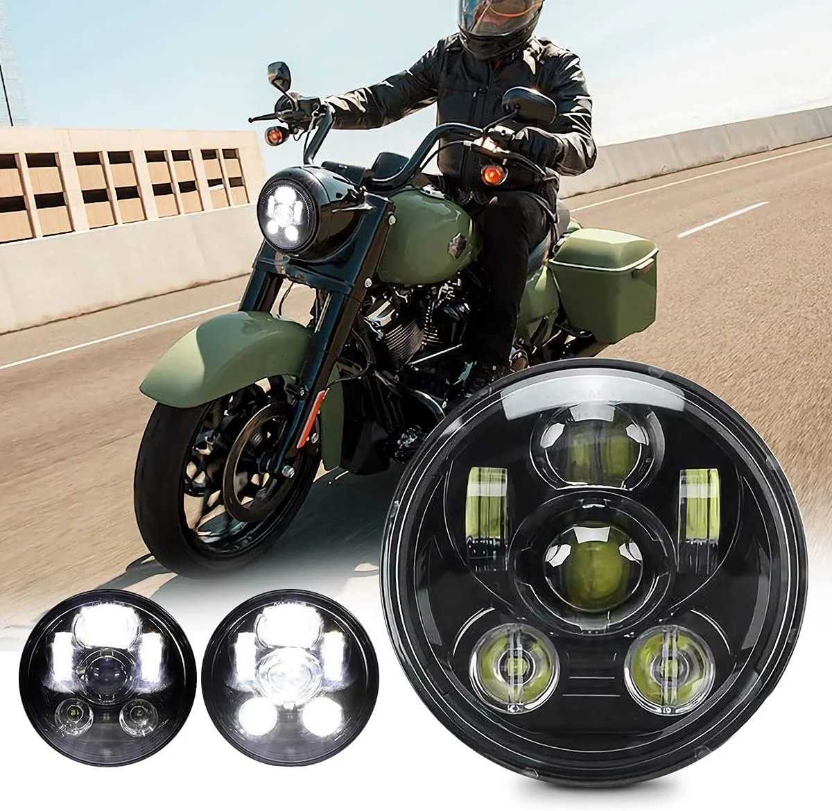 

5-3/4 5.75 Inch Led Headlight Davidson 883 Sportster Dyna Street Bob Low Rider Wide Glide Triple Headlamp Motorcycle