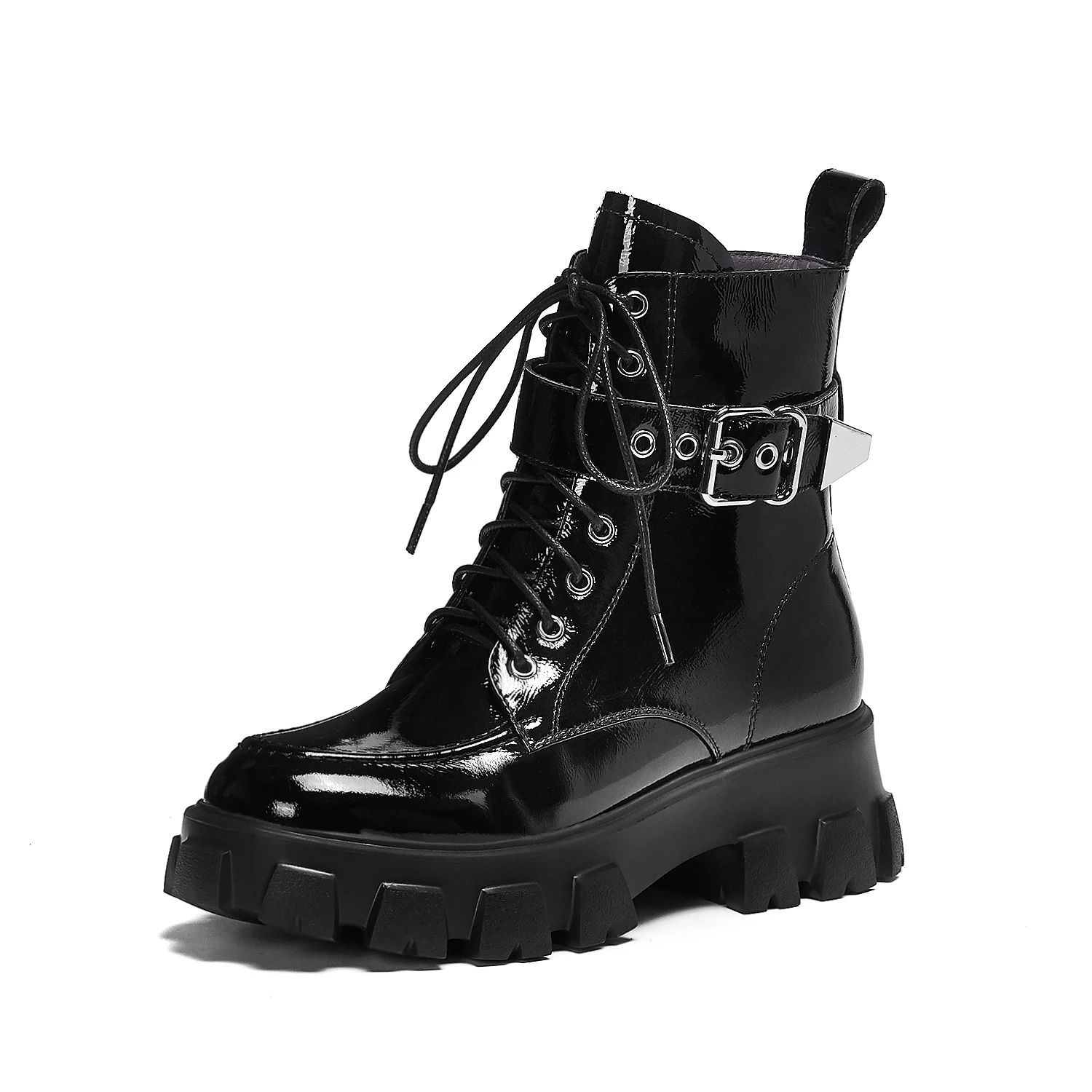

Handsome Tooling Boots Winter New British Style Trifle Bottom Patent Leather Short Boots Women Thick-soled Motorcycle Boots