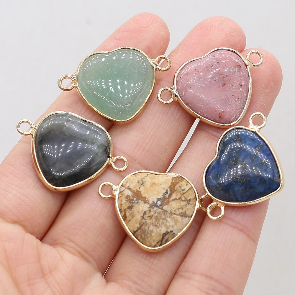 

Natural Stone Pendant Conector Charms Heart Shape Pendant Connector for Making DIY Bracelet Necklace Accessories 19x27mm
